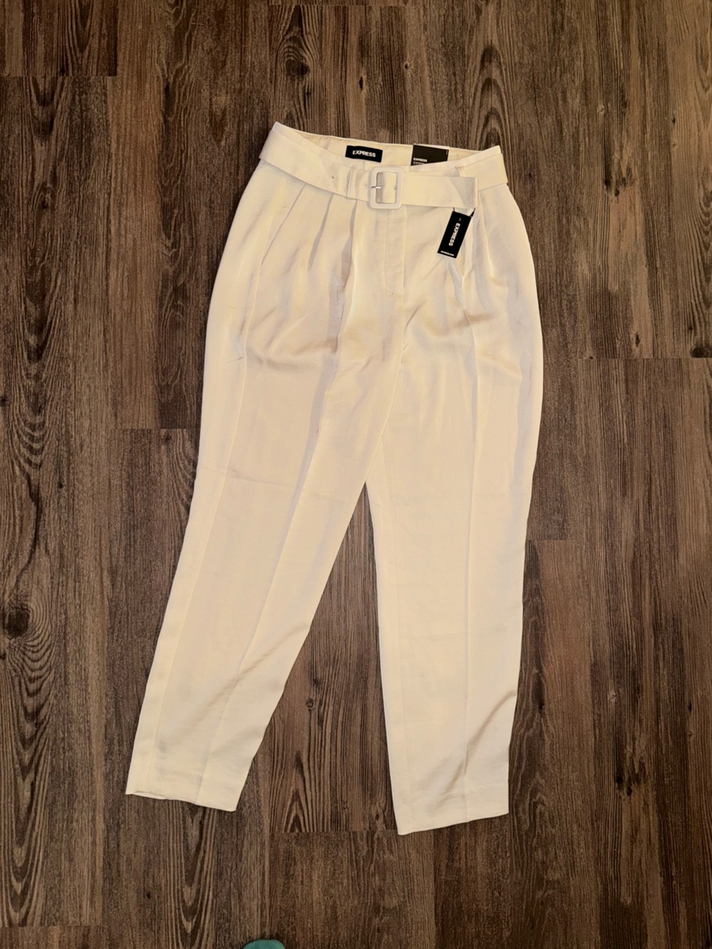 Express White High-Waist Belted Ankle Tapered Pants